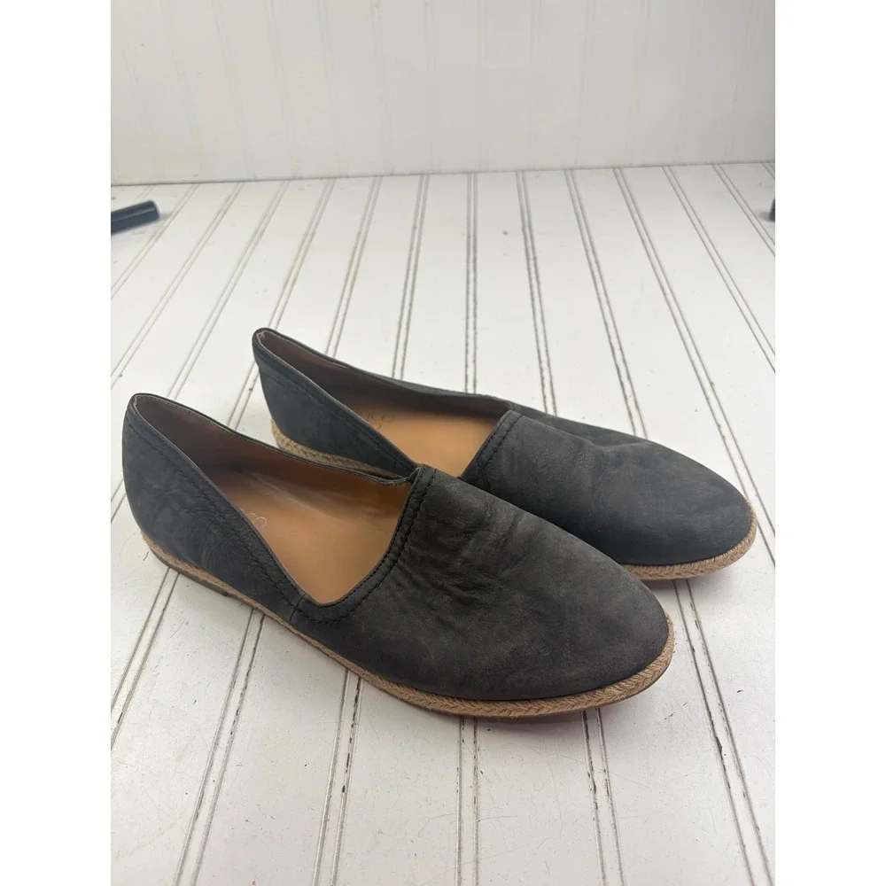 Franco Sarto Vintage Y2K Black Leather Espadrille Flats Women's Size 9.5